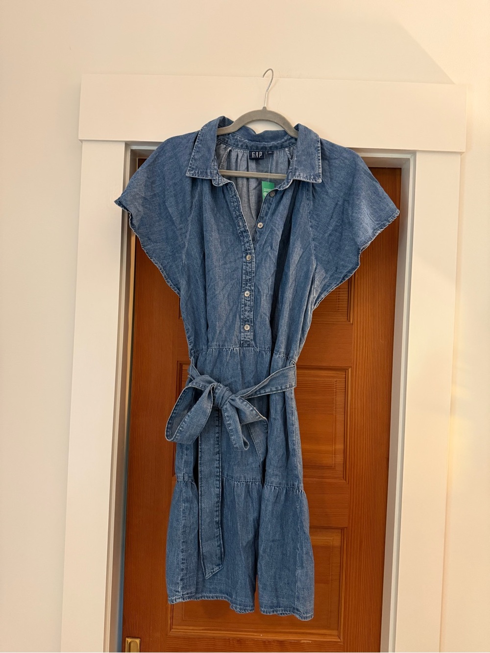 GAP Denim Blue Button-Front Shirt Dress with Tie Belt